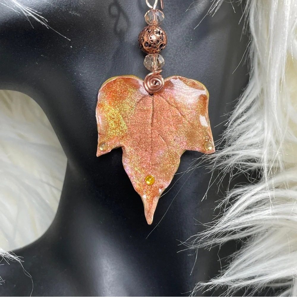 Autumn Leaf Jewelry Set Fairycore Earrings And Pendant | Artisan Jewelry